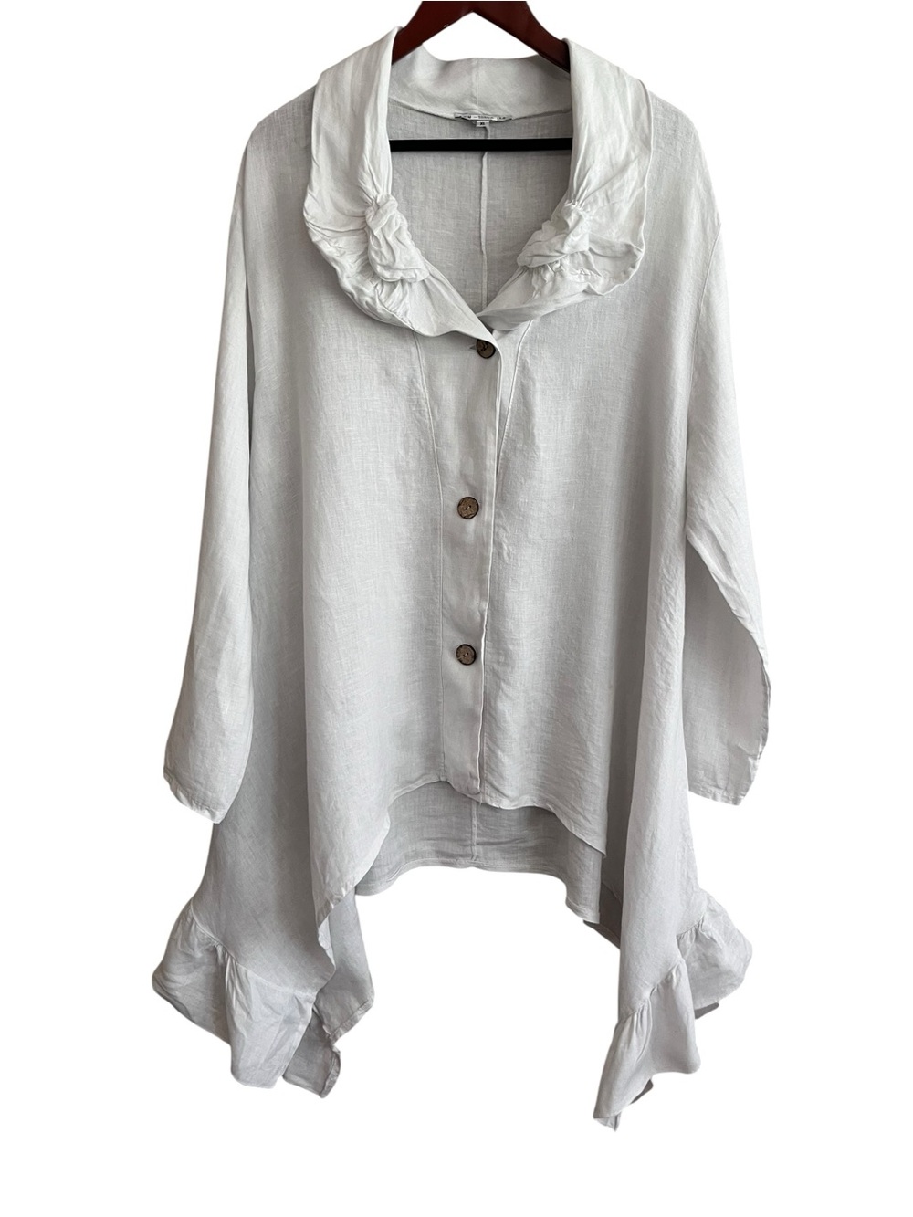 Tempo Paris Light Gray Linen Ruffled Collar Tunic
